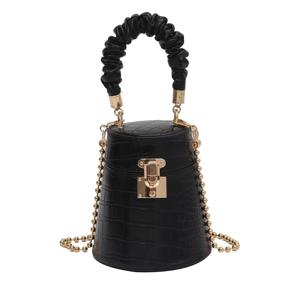 Retro Women Pu Leather Bucket Bag Casual Crossbody Bag Womens Bags Handbags Black 