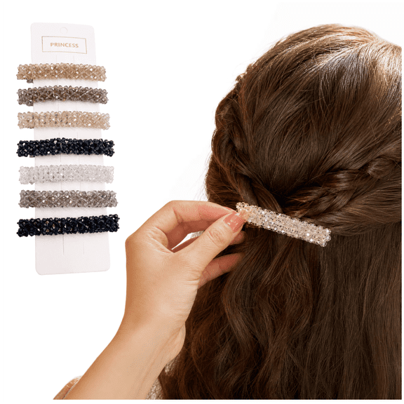 Yaioqiuco 8-Piece Beaded Spring Hair Clips, Sparkly Crystal Hair Barrettes for Women and Girls, Handmade Hair Accessories, Multicolor Back-of-Head Hairpins for Daily Wear and Parties