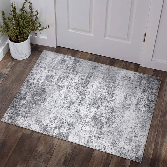 BERTHMEER 2'x3' Abstract Area Rugs for Living Room Bedroom Dining Room Office Farmhouse Distressed Stain Resistant Machine Washable Non-slip, Gray