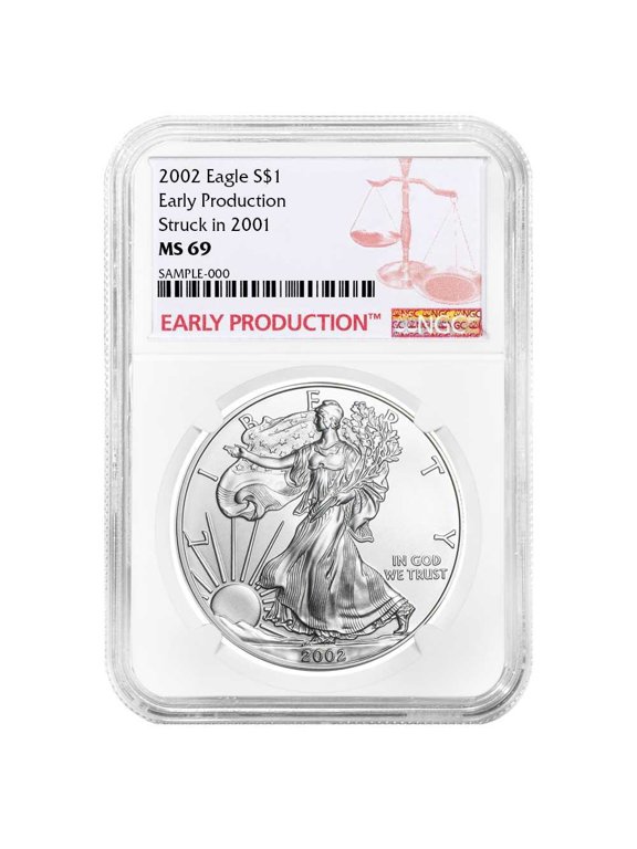 2002 $1 American Silver Eagle NGC MS69 Early Production Label