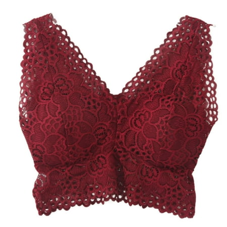 

Women Flower Tank Top Bra Lace Floral Crochet Vest Crop Top Red Wine