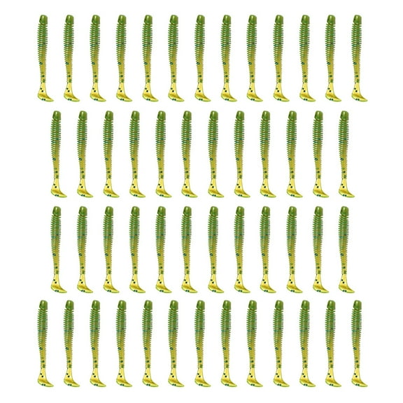BE-TOOL 50Pcs Soft Plastic Lures Fishing Soft Baits Soft Bait T-Tail Soft Worms Fishing Bait Fishing Lures Fish Tackle Accessory (Green)