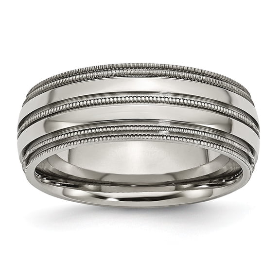 Titanium Grooved and Beaded Edge 8mm Polished Band Size: 13; for Adults and Teens; for Women and Men
