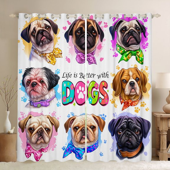 Manfei Kids Children Kawaii Dogs Black Out Curtains,Cartoon Animal Curtains Pack of 2 (42x63 Each),Cute Pets Bedroom Curtains,Luxury Bedroom Decor