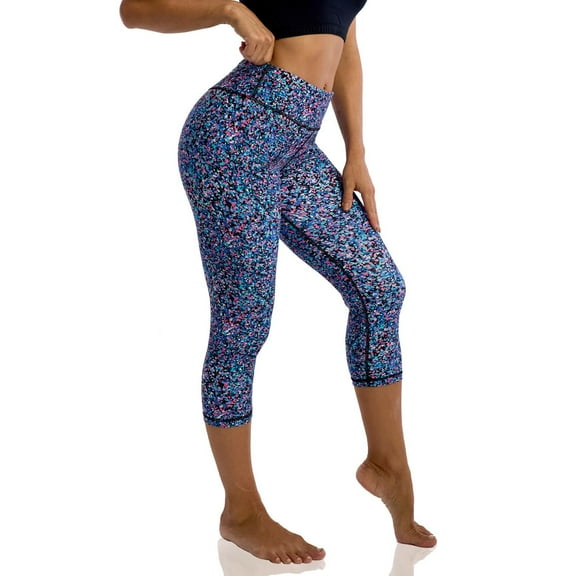 Brythos Women's Cropped Leggings - Printed Cropped Trousers With Pockets,Multicolor,S