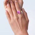 thumbnail image 4 of Gem Stone King 18K Yellow Gold Plated Silver Pink Created Sapphire Engagement Ring for Women (14.68 Cttw, 14MM Cushion, Size 7), 4 of 4