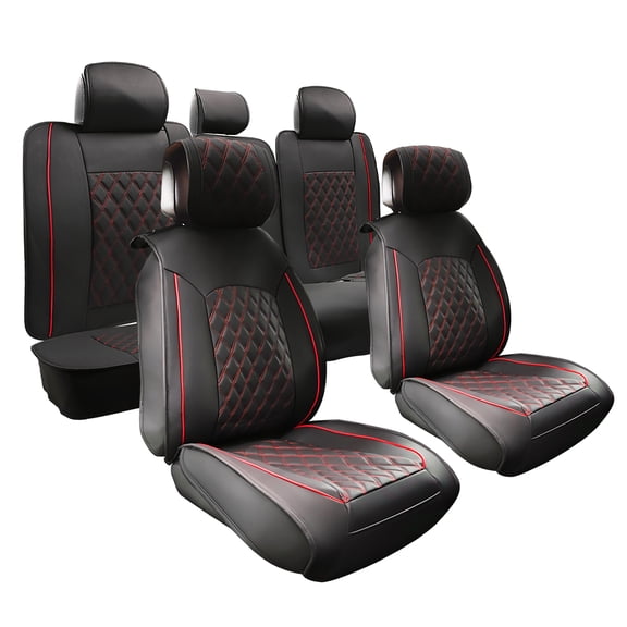 Unique Bargains Car Front Rear Seat Covers Seat Protectors Pad for Ford F-150 Crew Cab 09-23 Black Red 5 Pcs Front Rear
