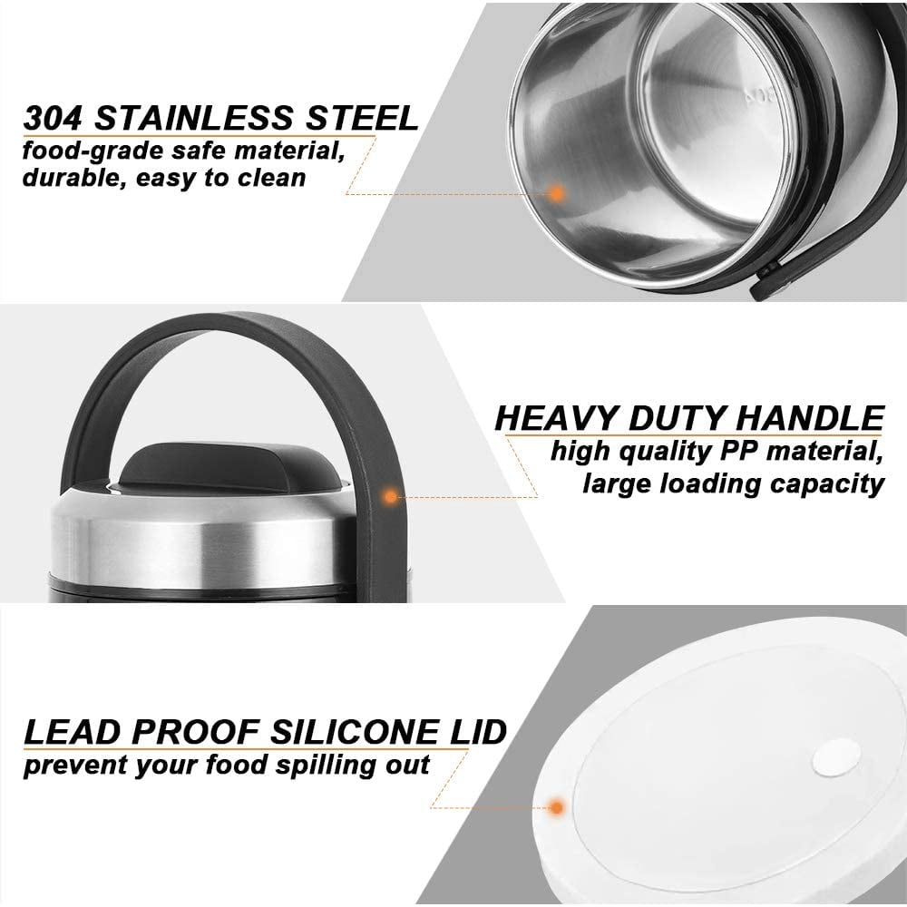 NEX Food Jar 75Ounce Wide Mouth Stainless Steel Vacuum Insulated Lunch Thermos Silver