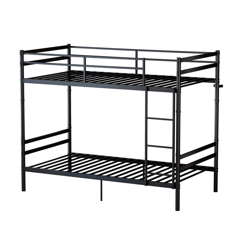 Twin Over Twin Metal Bunk Bed, Heavy Duty Bunk Bed for Kids, Teens & Adults, Convertible into 2 Twin Beds, 11.42" High Guardrails, Built-In Ladder, Under-Bed Storage, Easy Assembly