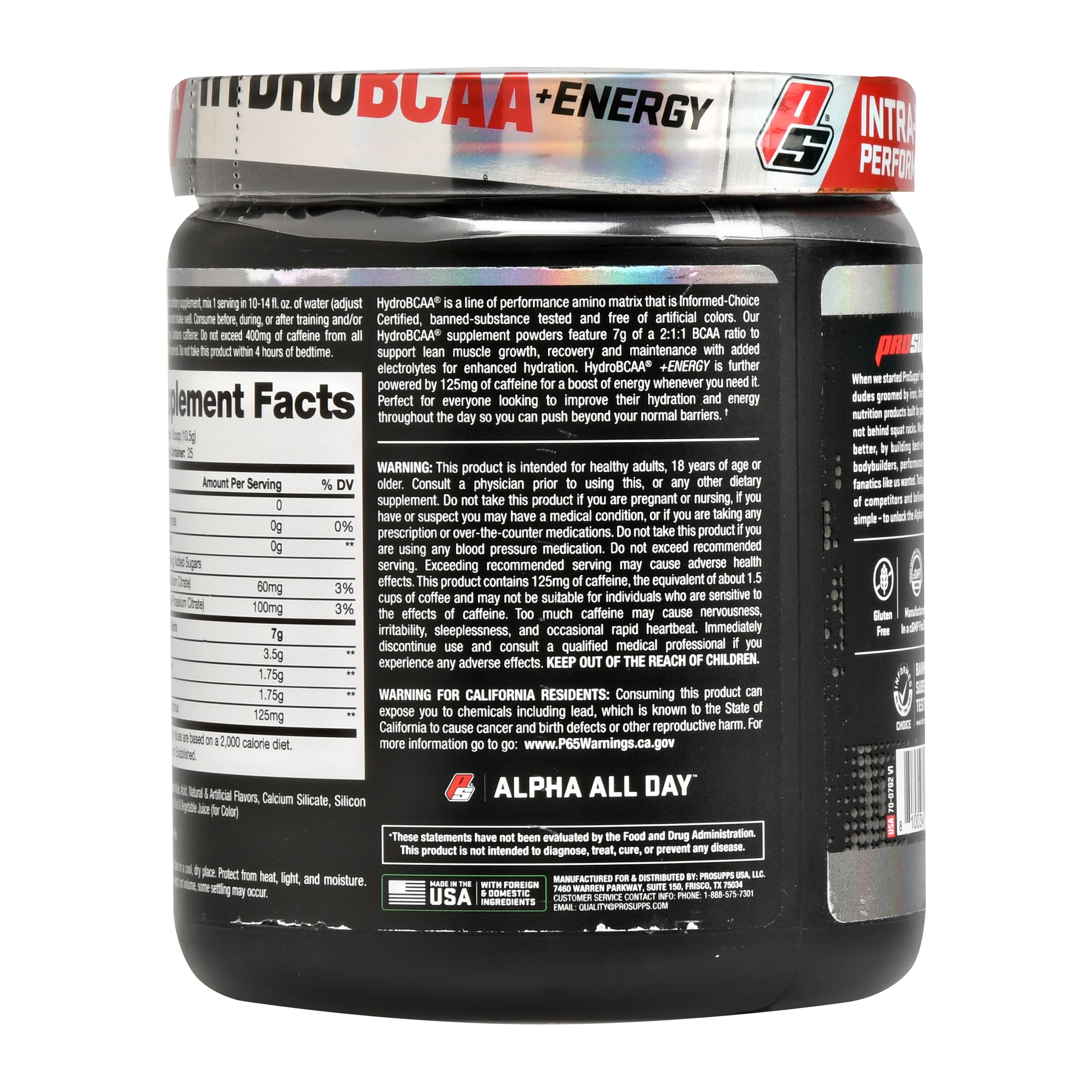 ProSupps HydroBCAA + ENERGY Intra-Workout Performance Matrix, 25 Servings, Watermelon