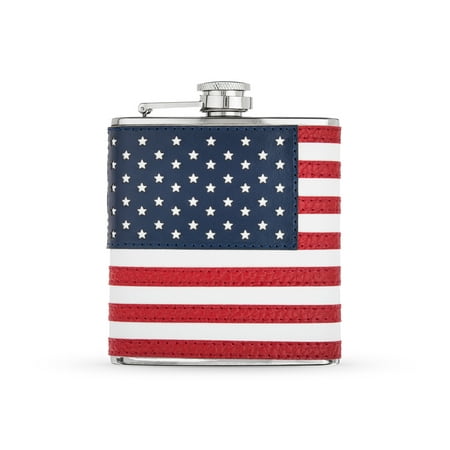 

Foster & Rye American Flask Flag Design - Whiskey Flask for Men - Stainless Steel Faux Leather Flask American Flag - Includes Funnel 6oz Set of 1