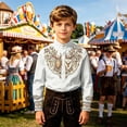 thumbnail image 2 of Boys Stand Collar Shirts Floral Print Button Down Long Sleeve Western Cowboy Fall Summer Casual Tops Tees for Kid Size 13-14T, 2 of 4