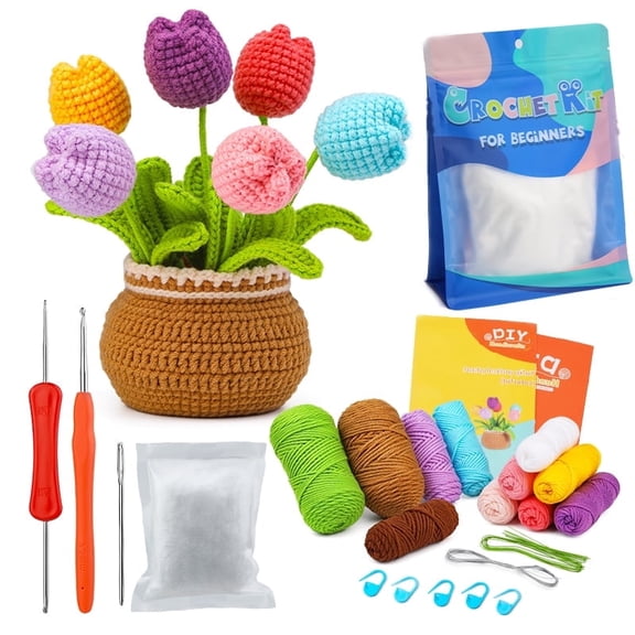 COREBAY Crochet Kit for Beginners, Tulip Crochet Starter Kit Beginner for Complete Beginners Adults, Crocheting Knitting Kit with Step-by-Step Video Tutorials (Tulip)