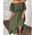 thumbnail image 2 of Women's Summer Off Shoulder Long Dress Lace Ruffle Solid Color Waisted Dress Gift for Mom Sisters Friends, 2 of 3