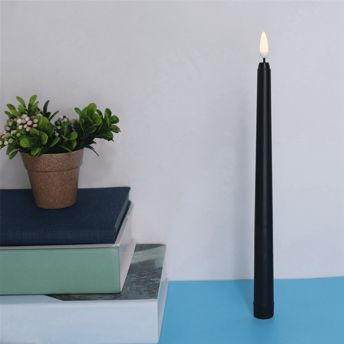 Pack of 12 Remote Halloween Taper Candles,Black Color Flameless Pillar Candles,Battery Candles with Contain