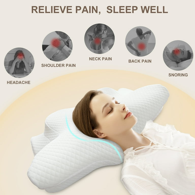 Ceither Cervical Neck Pillow Soothing Ergonomic Contour Pillow for Neck and Shoulder Pain Relief with Cooling Cover Memory Foam Pillow for Side Back