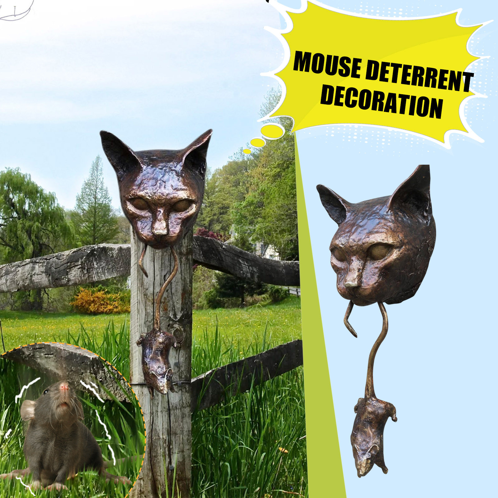 Cat Door Knocker Sculpture Ornament Home Decor Garden Decor Enemy Pest Repellent - image 2 of 6