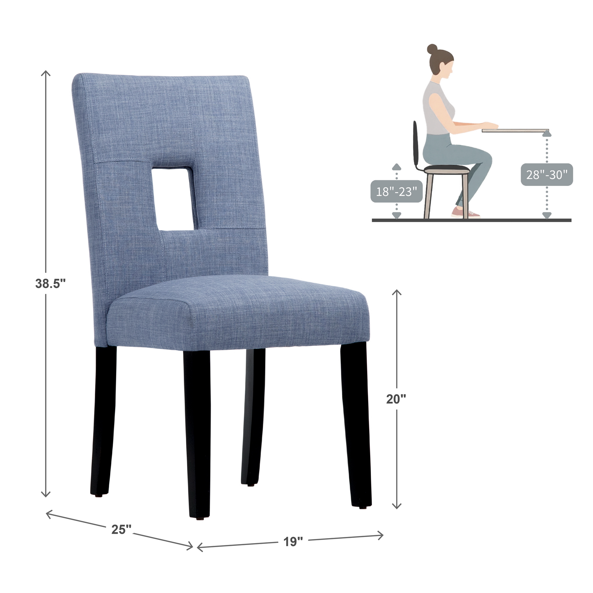 Weston Home Landen Keyhole Linen Dining Side Chair, Blue (Set of 2)