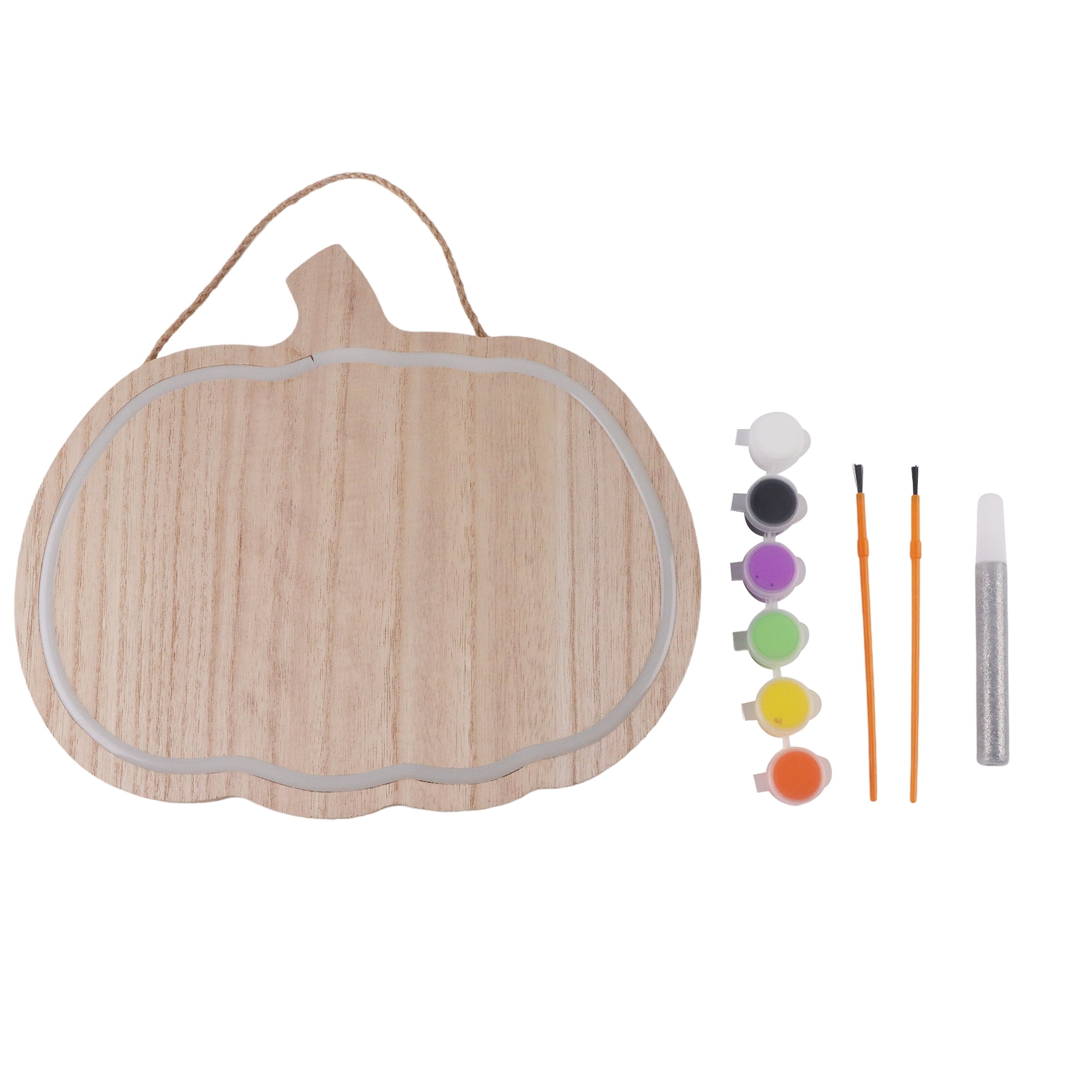 (3 pack) DIY Pumpkin Decor with LED, Wooden Pumpkin Craft Kit, 11.5 x 10 Inch, Halloween