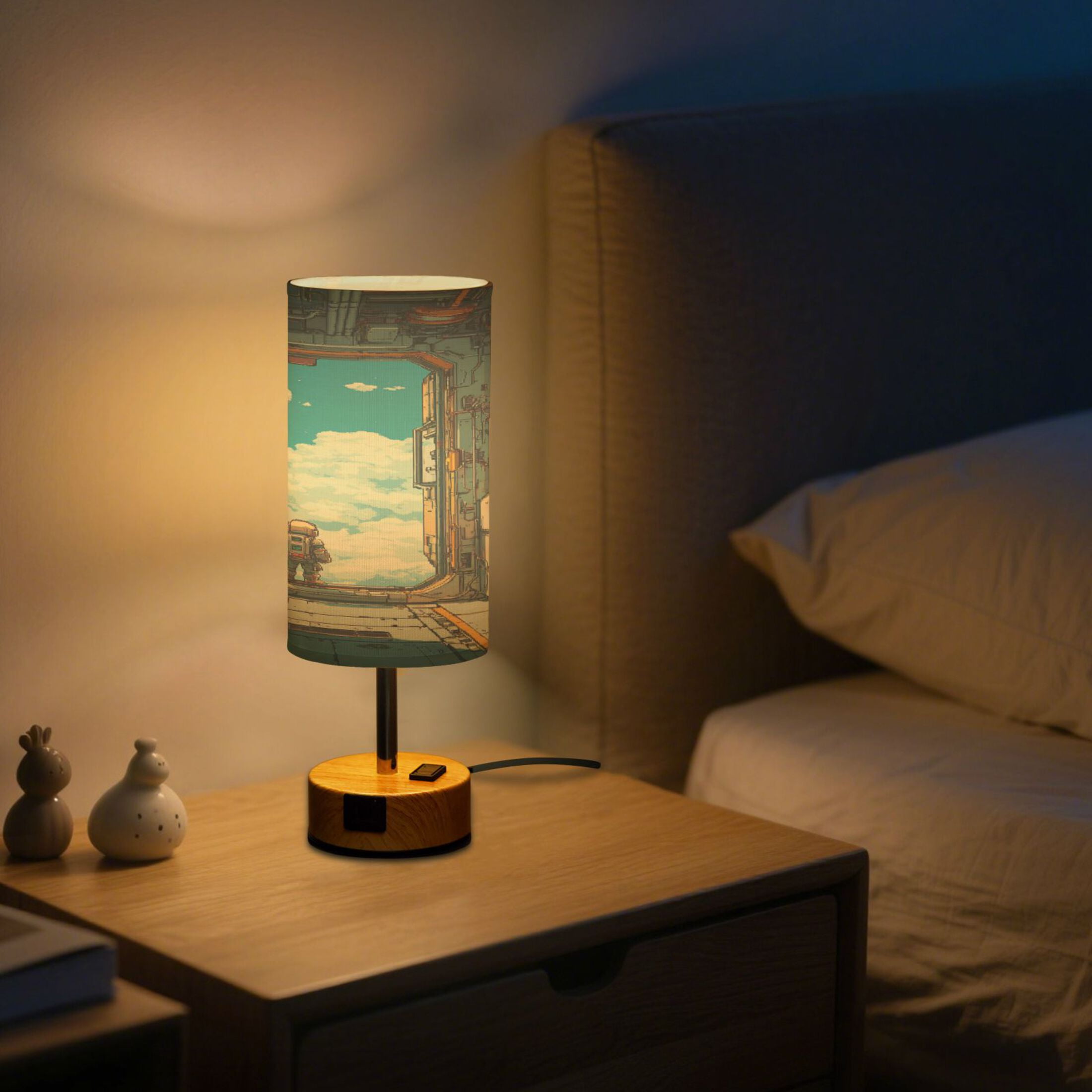 Touch-Control 3-Color Desk Lamp with Plug – Energy-Saving LED + 3 Simultaneous Charging Ports A Space Station