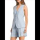 thumbnail image 3 of Conjunto de Traje Informal de Algodón y para Mujer, con Cuello Redondo, Sin Mangas, Ajustado, de Verano, para Trabajo, de Algodón y Pantalones Cortos Azul L, 3 of 10