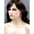thumbnail image 4 of Iris Island Womens Fuchsia Pink Crystal Rhinestone drop Dangle Earrings Gold Plated For Pageant Proms Wedding Party, 4 of 4