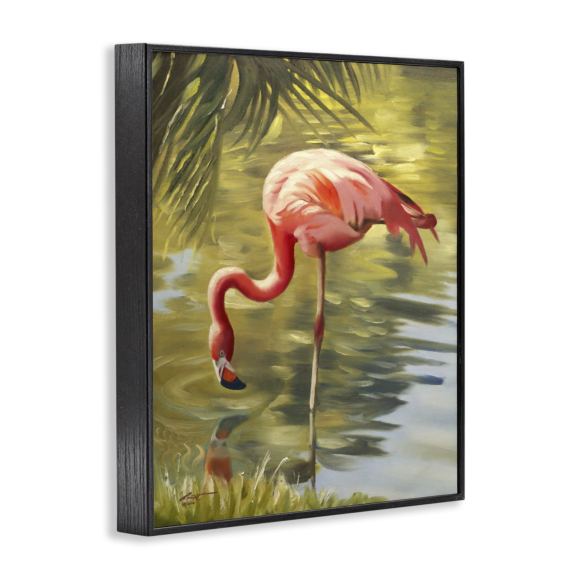 Stupell Industries Flamingo Shallow Pond Animals & Insects Painting Black Framed Art Print Wall Art, 11 x 14