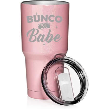 

30 oz Tumbler Stainless Steel Vacuum Insulated Travel Mug Cup Bunco Babe (Pink Glitter)