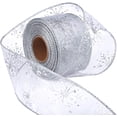 thumbnail image 1 of 2.5 Inch Wide Christmas Wired Ribbon Snowflake Organza Sheer Glitter Ribbon for Xmas Tree, Wreath, Party Decoration, Gift Wrapping (White, 21.9 Yards), 1 of 7