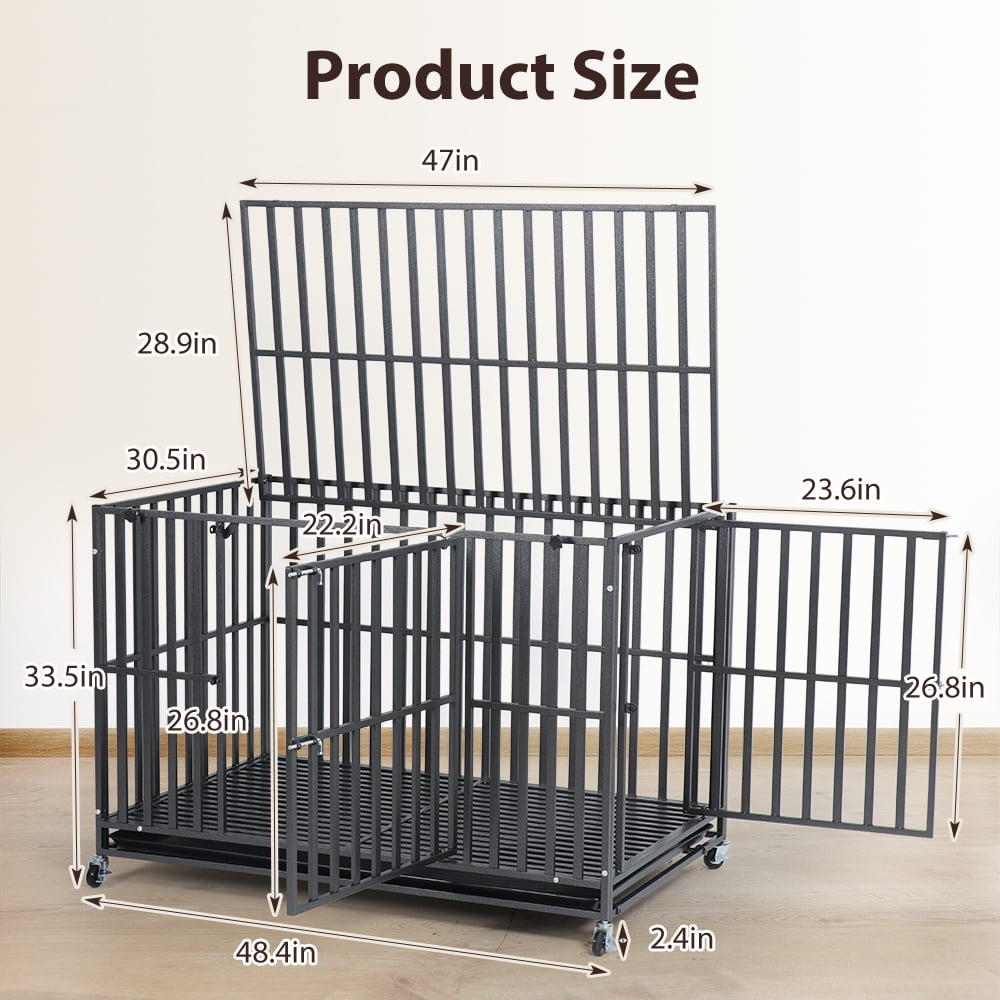 LUCKUP 48IN Heavy Duty Dog Crate 3 Doors Large Metal Dog Cage for Large & Medium Dogs