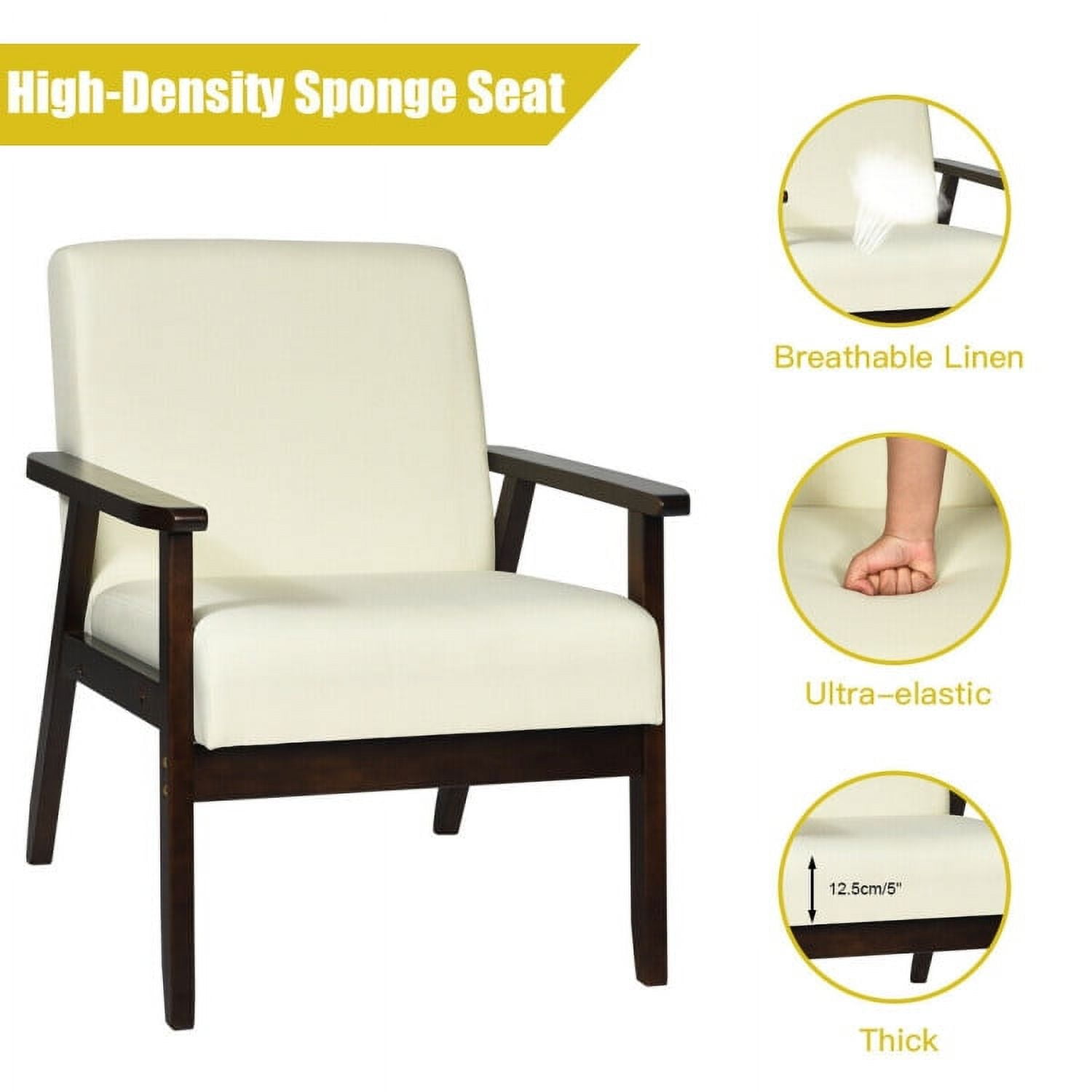 Finihen Mid-Century Modern Accent Chair, Retro Fabric Armchair, Solid Rubber Wood Fabric Accent Armchair, for Living Room, Beige Finihen Mid-Century Modern Accent Chair, Retro Fabric Armchair, Solid Rubber Wood Fabric Accent Armchair, for Living Room, Beige