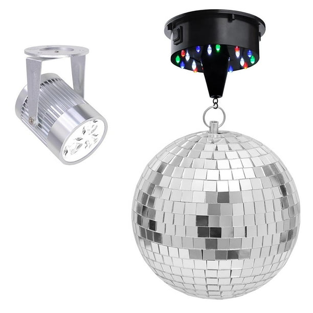 12" Mirror Disco Ball with 6 RPM Rotating Motor & 3W 3 LEDs Pinspot Spotlight Kit Disco