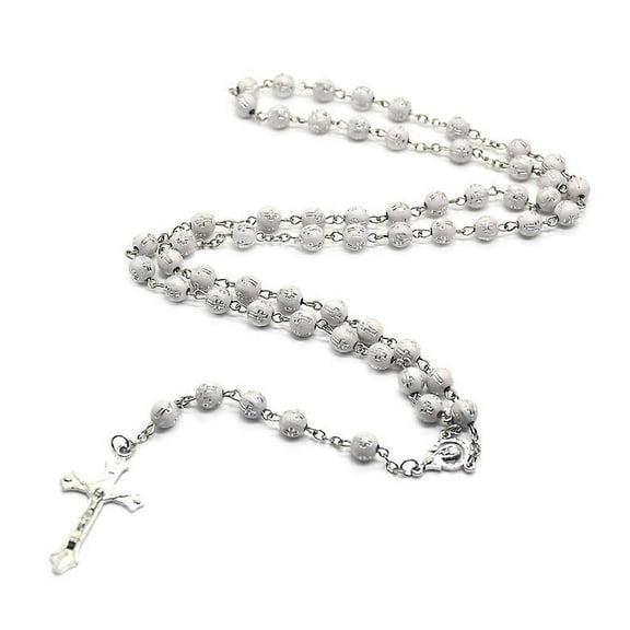 8mm Round Beads Rosary Necklace Christian Jesus for Cross Pendant Necklaces Religion Religious Jewelry for Men Women