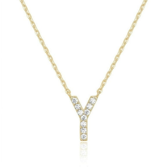 Bonjour Jewelers 14k Yellow Gold Created Diamond Initial Y Letter Pendant Necklace Plated