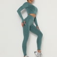 thumbnail image 3 of WEIee Yoga Sets for Women Women Workout Set Crewneck Long Sleeve Shirts Sets Elastic High Waist Leggings Suit Solid Fashion Slim Tracksuit Daily Running Sportswear Green M, 3 of 4