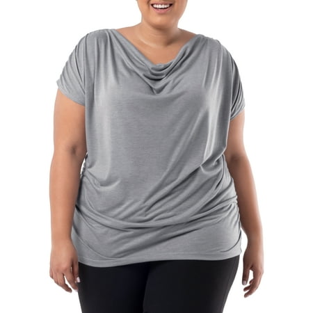 Wright's Women's Plus Size Draped Front Cowl Neck Short Sleeve Blouse Top, Size 1X-5X