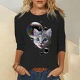 thumbnail image 2 of Blusa de cuello redondo de manga larga con estampado de gato sólido suelto clásico para mujer Pompotops gfhjh16459, 2 of 7