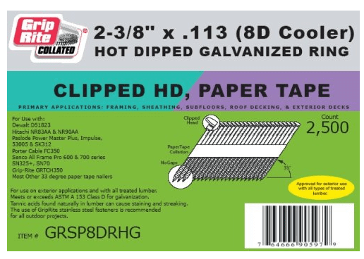 Grip-Rite 3/" Hd Glv Clip Head Nail