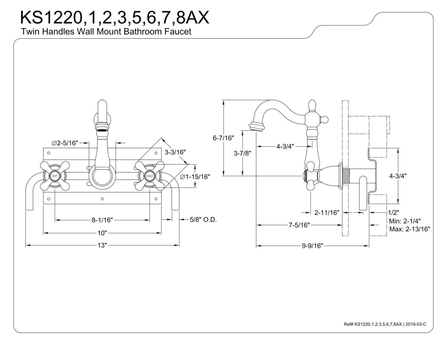 Kingston Brass KS1221AX ヘリテージ 8インチ センターウォールマウント 洗(未使用の新古品) Old Fashion Bathroom Faucet Kingston Brass KS1221AX Heritage Wall