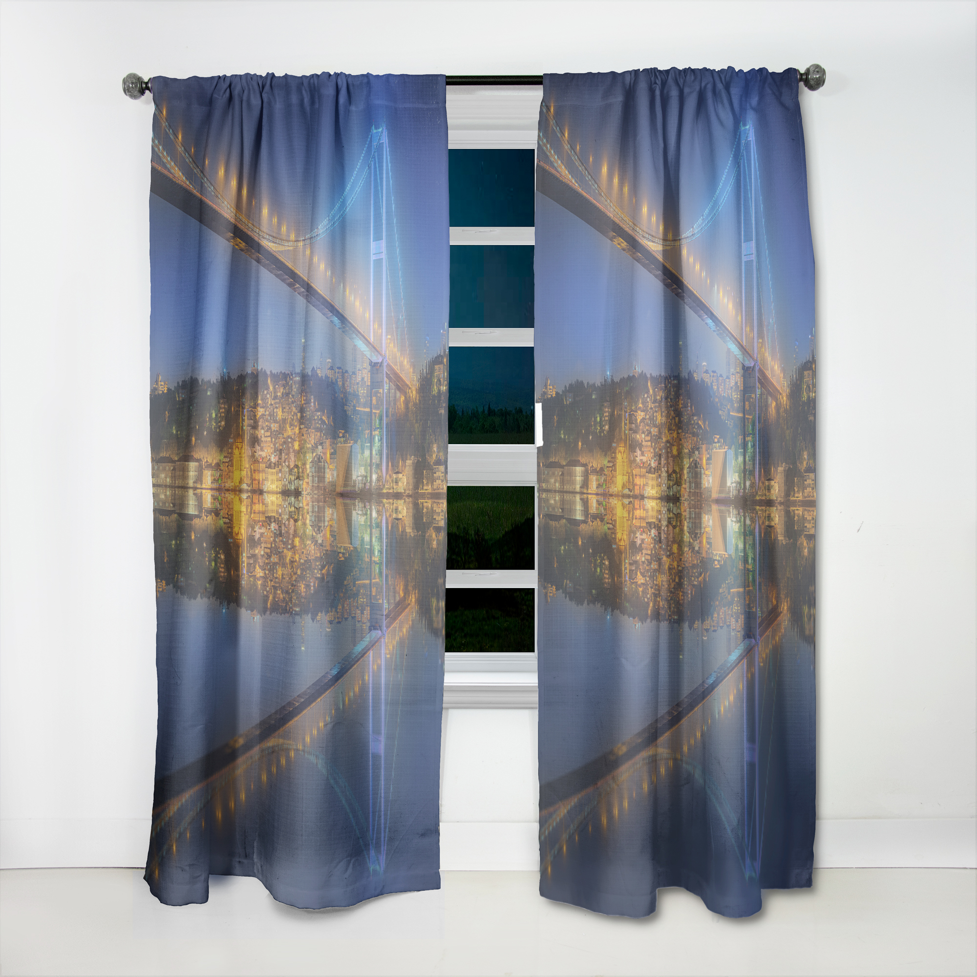 Designart ' Bosphorus bridge at night Istanbul Skyline' Cityscapes Curtain Panel