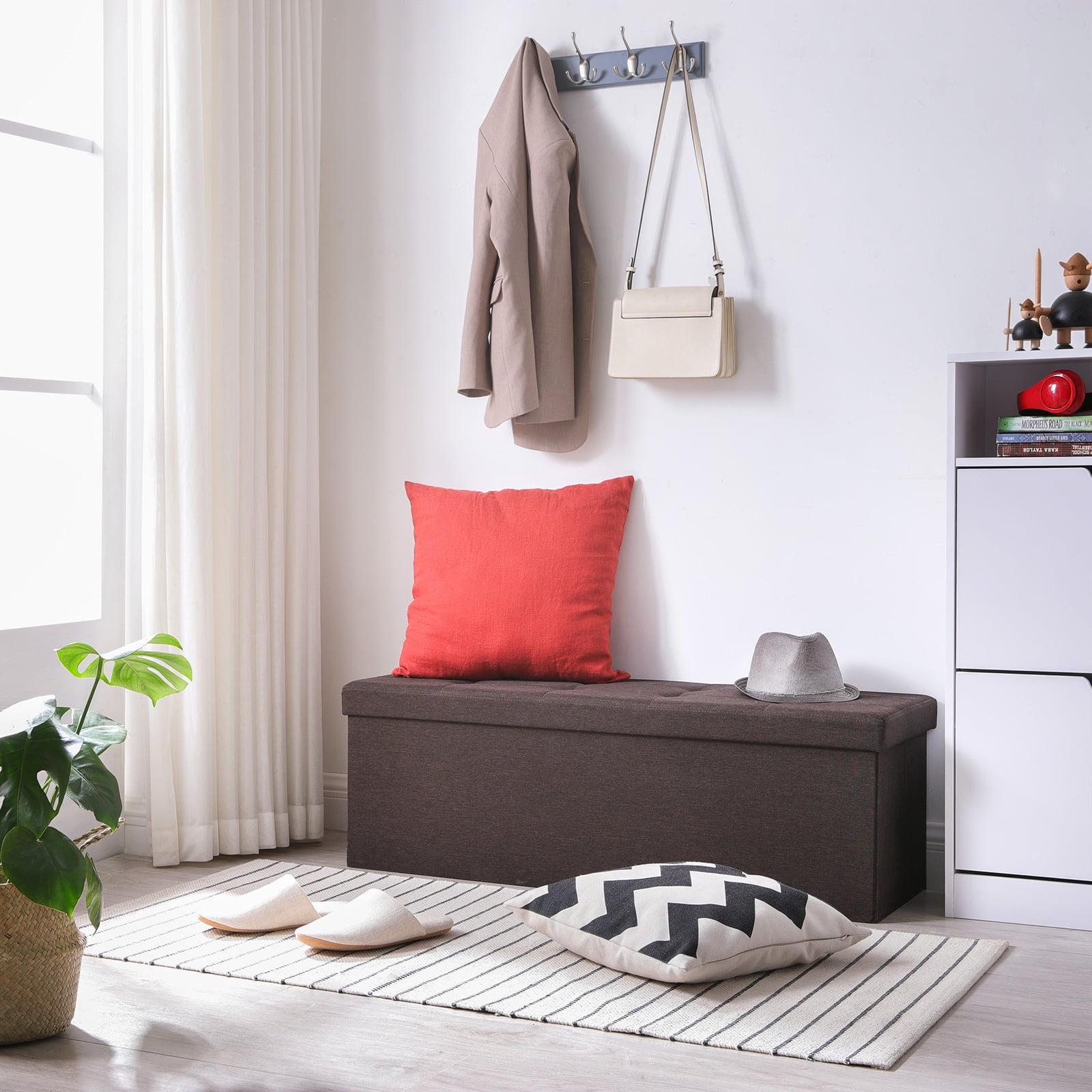 SONGMICS 43" Storage Ottoman Bench Ottoman with Storage Footstool Hold up to 660 lb for Bedroom Living Room Brown