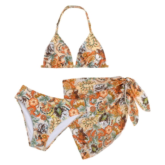 Piomll Swimsuit for Girls 2 Piece With Mesh Cover Up Floral Print Juniors Kids Swimwear