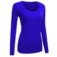 thumbnail image 2 of Women's Junior and Plus Size Basic Scoop Neck Tshirt Long Sleeve Tee, Medium, 3Pk White, Royal, Navy, 2 of 8