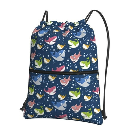 Easygdp Colorful Cartoon Shark Drawstring Backpack Gym Bag,Sport Gym Sackpack,Gym Sack with Side Pocket for Men Women