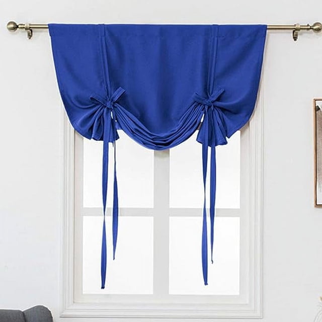 Nvzi Cortina opaca con lazo para amarrar, con aislamiento térmico, ajustable, para ventanas pequeñas, con bolsillo para barra (46" x 63", azul oscuro)