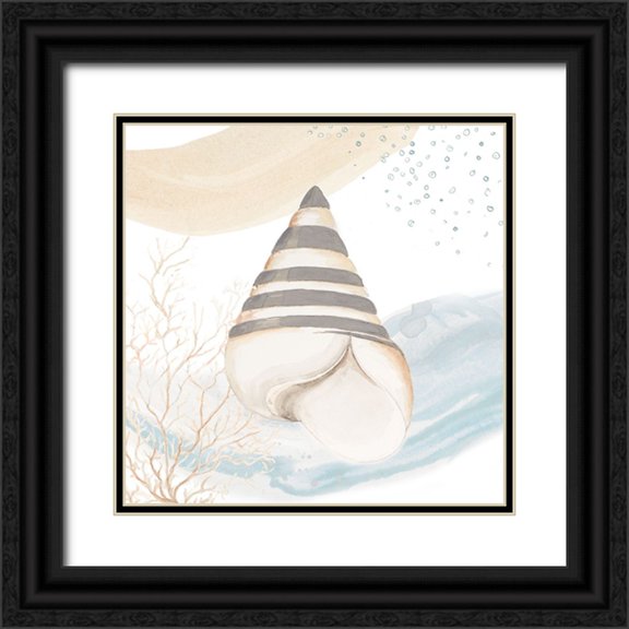 Pinto, Patricia 12x12 Black Ornate Wood Framed with Double Matting Museum Art Print Titled - Ocean Oasis Wave Tropical Shell II