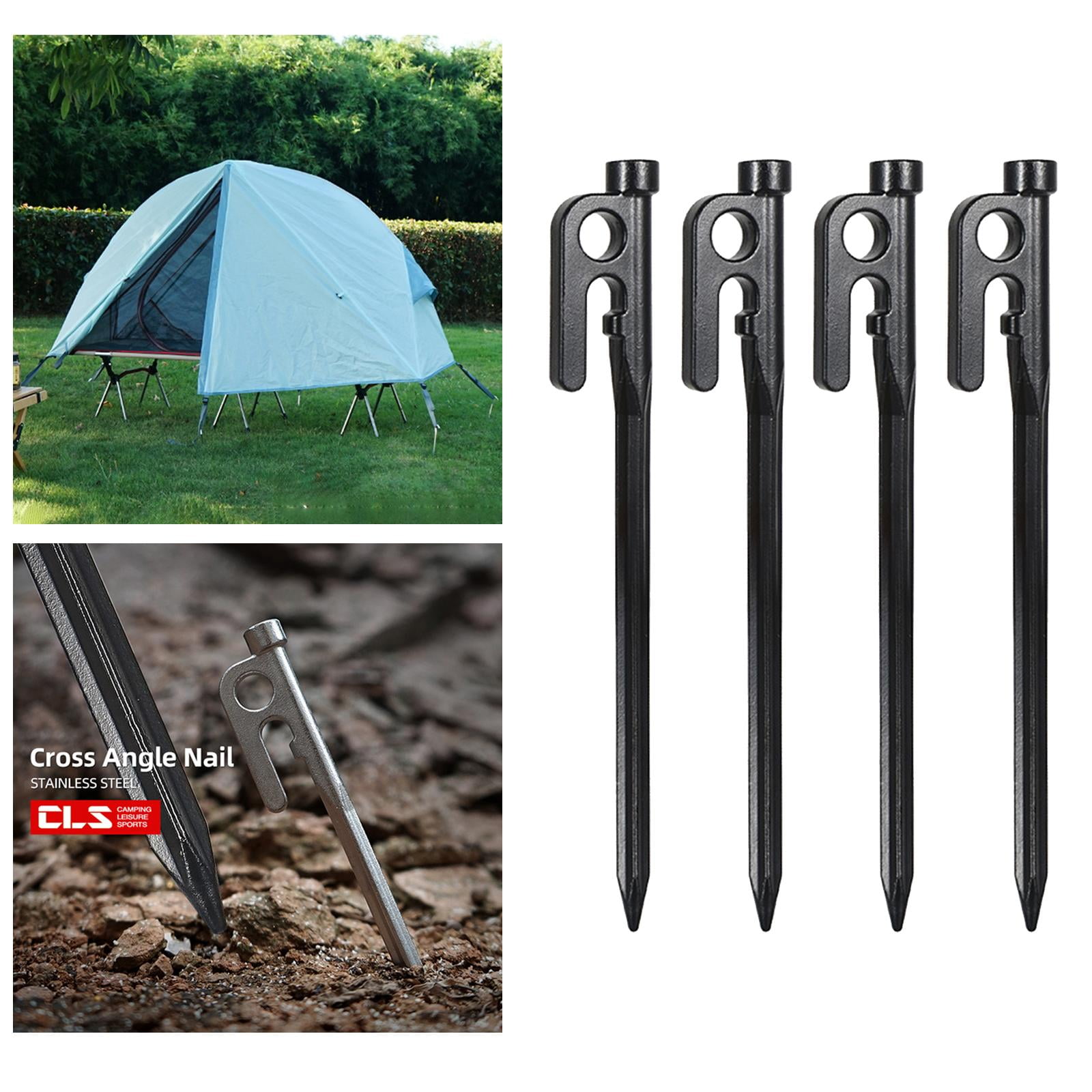 Stainless Steel Tent Stakes 4 Pack -Heavy Duty Beach Tent Pegs Canopy Stakes - Essential Gear for Camping, Backpacking, Gardening - 20cm black