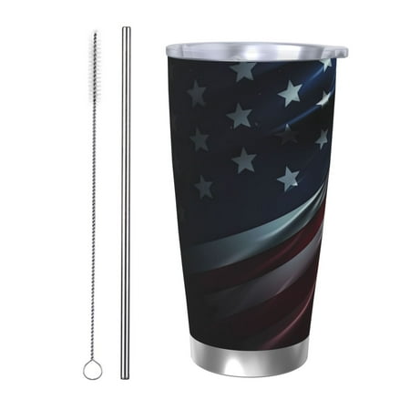 

Tideii American Flag Waving Print for 20OZ Car Cup Stainless Steel Cold and Hot Cup with Lid Suitable for Outdoor and Home Unisex-Straw Two-piece Set