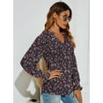 thumbnail image 7 of LOMON Women's Casual Puff Long Sleeve Tunic Tops V-Neck Pleated Flare Blouse T-Shirts with Smocked Cuffs, 7 of 7