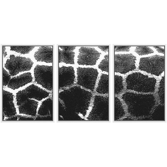 IDEA4WALL Framed Canvas Wall Art Abstract Giraffe Animals Patterns Digital Art Minimalism Modern Closeup Fun Black and White for Living Room, Bedroom, Office